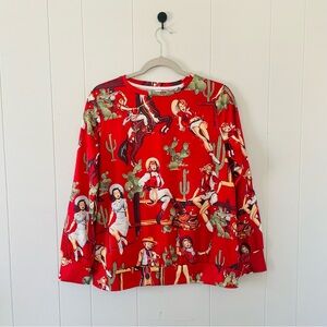 Western Themed Women's Long Sleeve Top - Red